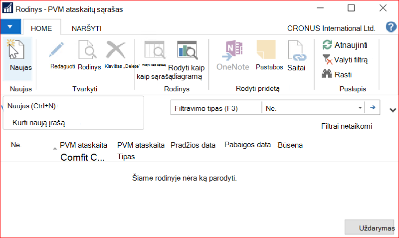 PVM ataskaitų sąrašo lango ekrano nuotrauka