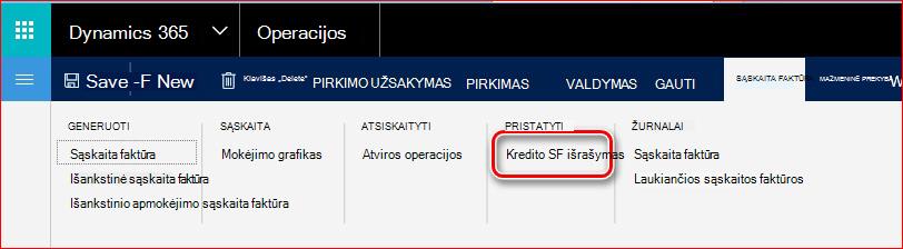 Šiame paveikslėlyje parodyta, kaip rasti kredito SF išrašymo funkciją.