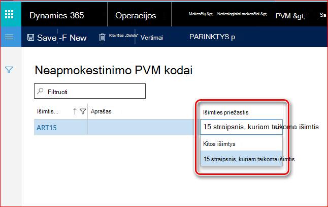Šiame paveikslėlyje rodomos atleidimo nuo PVM priežastys.