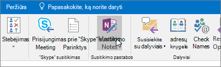 Ekrano kopija, kurioje rodomas susitikimo pastabų mygtukas programoje 