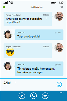 Nauja „Skype“ verslui, skirtos „Windows Phone“, išvaizda – pokalbių langas