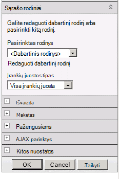 Meniu Žiniatinklio dalis