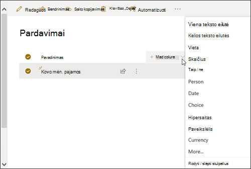 Įtraukti metaduomenų stulpelį