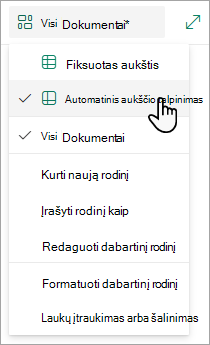 Įjungę tinklelio rodinio režimą, matysite Fiksuoto aukščio ir Automatinio talpinimo aukščio parinktis.