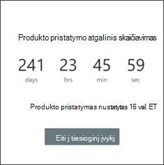 Atgalinės atskaitos laikmačio puslapio dalies ekrano nuotrauka