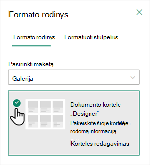 Norėdami pakeisti kiekvienoje kortelėje rodomą informaciją, galite naudoti dokumento kortelių Designer.