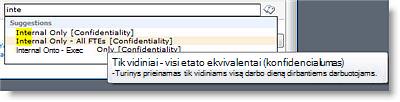 Aiškinamasis tekstas padeda vartotojams pasirinkti tinkamą terminą.