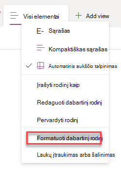 Dabartinės eilutės formatavimo pasirinkimo ekrano nuotrauka