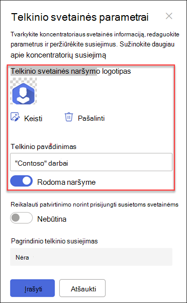 Centrinės svetainės naršymo logotipo pavadinimo ekrano kopija