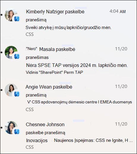 Naujienų pranešimų sąrašo ekrano kopija
