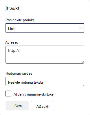 Saito įtraukimas į komandos svetainės naršymo meniu.