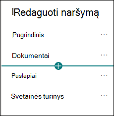 Įtraukti ryšių svetainės naršymo meniu dialogo langą su pasirinkta saito parinktimi