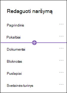Komandos svetainės naršymo meniu dialogo lango įtraukimas su pasirinkta saito parinktimi