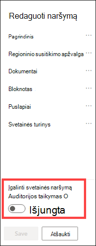 Svetainės naršymo auditorijos taikymo parinktis perjungiklis.
