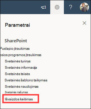 Atidaryta parinktis Parametrai su paryškinta parinktimi Keisti išvaizdą.