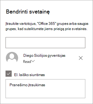 Asmens įtraukimas į sritį Svetainės bendrinimas