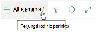 Perjungimo rodinio parinkčių meniu.