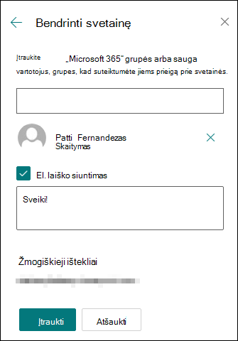 Svetainės bendrinimo teisių skydo peržiūros versija