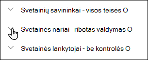Svetainės teisių rinkinių sąrašas.