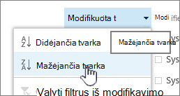 Išplečiamasis rikiavimo meniu ant stulpelio antraštės