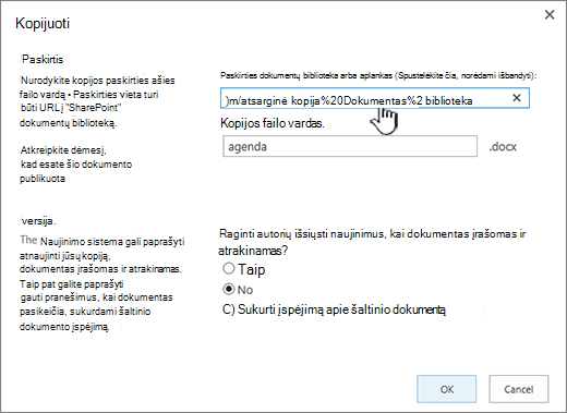 Kopijuoti dialogo langą su pasirinktu URL.