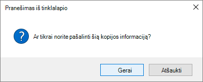 Pašalinti saito patvirtinimo dialogo langą