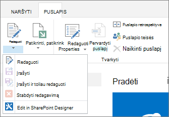 Puslapio juostelėje rodomi išjungti mygtukai