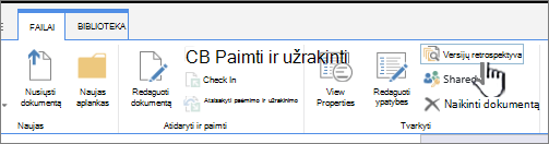 Failų skirtukas su paryškinta versijų istorija