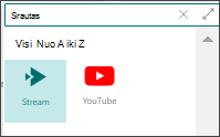 Puslapio dalies įrankių rinkinys su paryškinta „Stream“