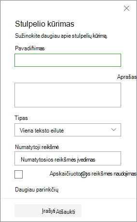 Stulpelio kūrimo skydas