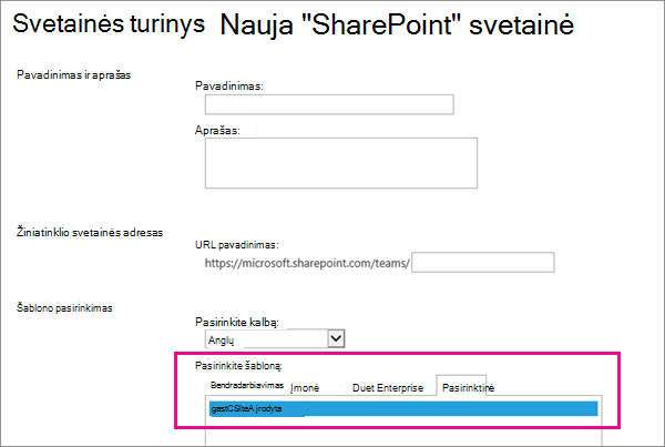 Top part of Create Site Dialog