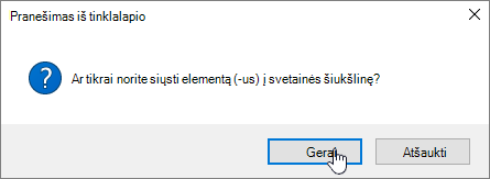 Elemento naikinimo dialogo lango patvirtinimas su paryškintu naikinimu