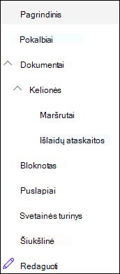 Kairėje esantys naršymo lygiai