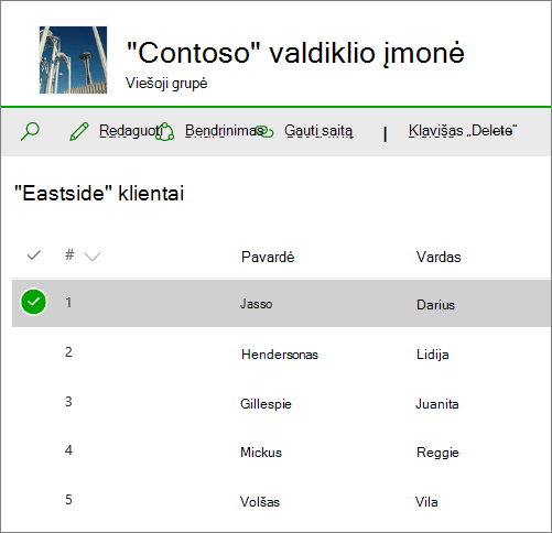 Sąrašas programoje 
