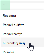Saito įtraukimas į antrinį saitą kairiajame meniu