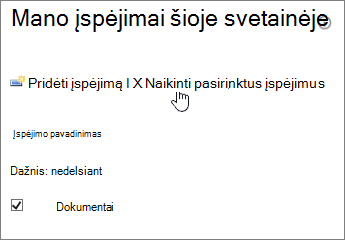Mano įspėjimų tvarkytuvas su paryškinta parinktimi Naikinti įspėjimus