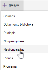 Pasirinkite saitą Naujienos meniu + Naujas