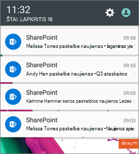 Naujienų pranešimo mobiliajame įrenginyje pavyzdys