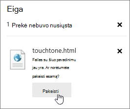 Nepavykusio nusiuntimo dialogo langas su paryškintu keitimo mygtuku