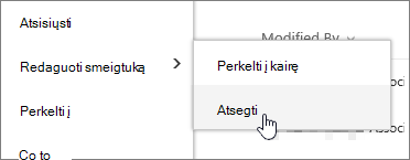 Failo paryškinimas su paryškintais parinktimis Redaguoti prisegti ir Atsegti
