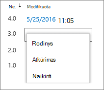 Versijų istorijos parinktys (peržiūrėti, atkurti, naikinti)