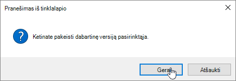 Version Restore confirm dialog box with OK selected