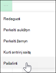 Saito šalinimas iš kairiajame meniu