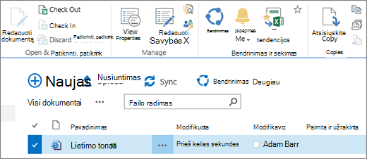 Juostelės redagavimo sekcija su pažymėtu elementu