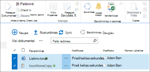 Redaguoti juostelės dalį su dviem sąraše pažymėtais elementais