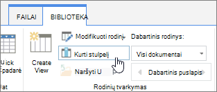 Internetinės „SharePoint“ bibliotekos stulpelio sukūrimo saitas