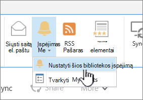 Skirtukas Biblioteka, kuriame paryškinta parinktis Nustatyti šios bibliotekos įspėjimą