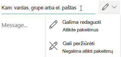 Pasirinkite pieštuko piktogramą, kad gavėjams suteiktumėte redagavimo arba tik skaitymo teisę.