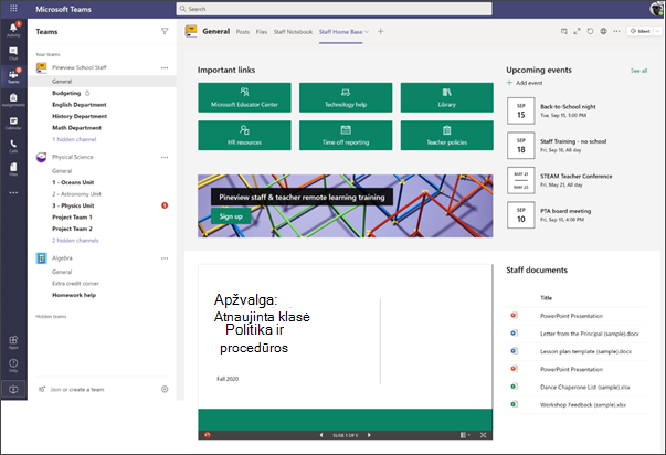 Darbuotojų pagrindinis puslapis programoje 