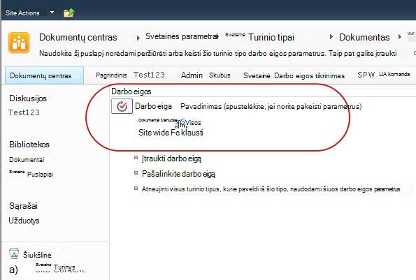 Darbo eigos parametrų keitimo saitas